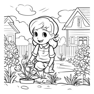 Sevimli Küçük Kız Bahçıvanlığının Renkli Sayfa Özeti