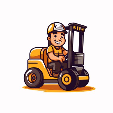 Forklift sürücüsü. Bir forklift sürücüsünün vektör illüstrasyonu.
