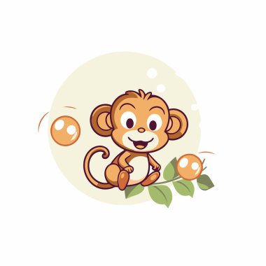 Beyaz arka planda şirin bir maymun. Çizgi film tarzında vektör illüstrasyonu.