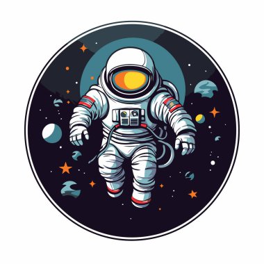Uzayda bir astronot. Beyaz arkaplanda vektör illüstrasyonu.