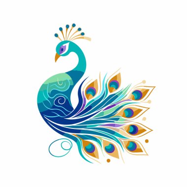 Güzel tavus kuşu. Beyaz arkaplanda izole edilmiş vektör illüstrasyonu.