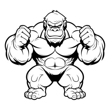 Güçlü bir goril maskotunun vektör çizimi. Beyaz arkaplanda izole.