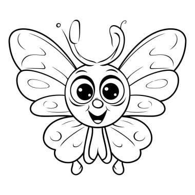 Siyah ve Beyaz Kelebek Çizgi Filmi Maskot Karakteri Vektör İllüstrasyonu.