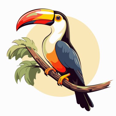 Bir dalda oturan bir Toucan. Çizgi film tarzında vektör illüstrasyonu.