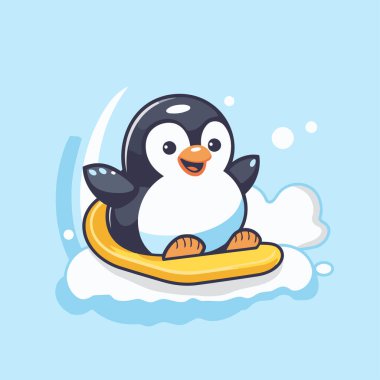 Buzun üzerindeki sevimli penguen. Çizgi film tarzında vektör illüstrasyonu