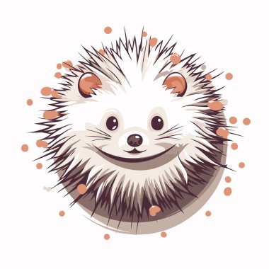 Beyaz arkaplanda çizgi film tarzında şirin kirpi baş vektör çizimi.