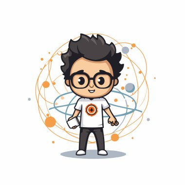 Beyaz arka planda bilim temalı şirin çocuk çizgi filmi. Renkli tasarım. vektör illüstrasyonu