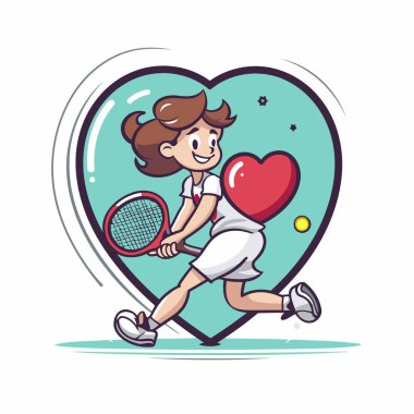 Raketli ve kırmızı kalpli bir tenisçinin resmi.