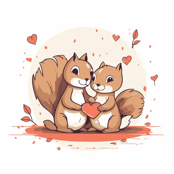 Niedliche Cartoon Eichhörnchen Mit Herz Vektor Illustration Isoliert Auf Weißem — Stockvektor