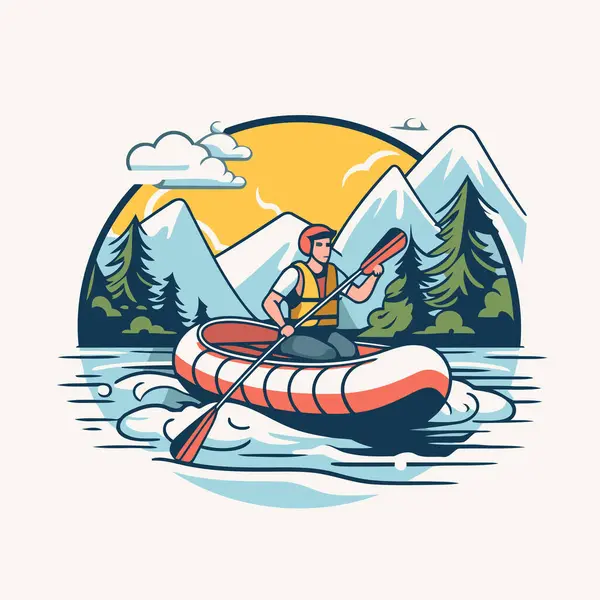 Kayaking Mountains Vector Illustration Flat Style — Stock Vector