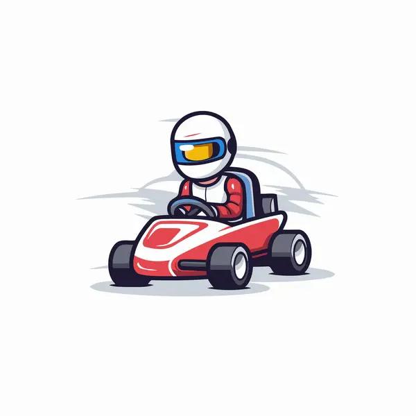 Kreslený Motokárový Řidič Závodě Vektorová Ilustrace — Stockový vektor