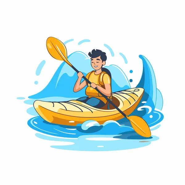 Hombre Remando Kayak Río Ilustración Vectorial — Archivo Imágenes Vectoriales