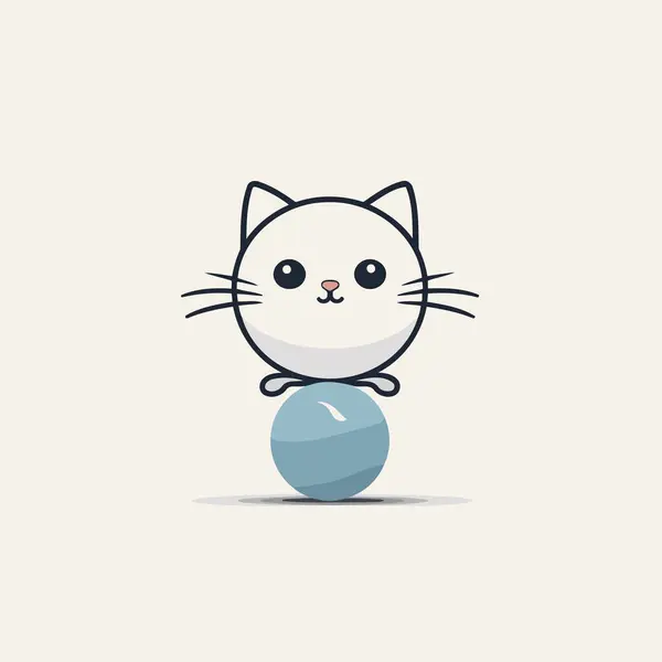 かわいい猫とボール 漫画スタイルのベクトルイラスト — ストックベクタ