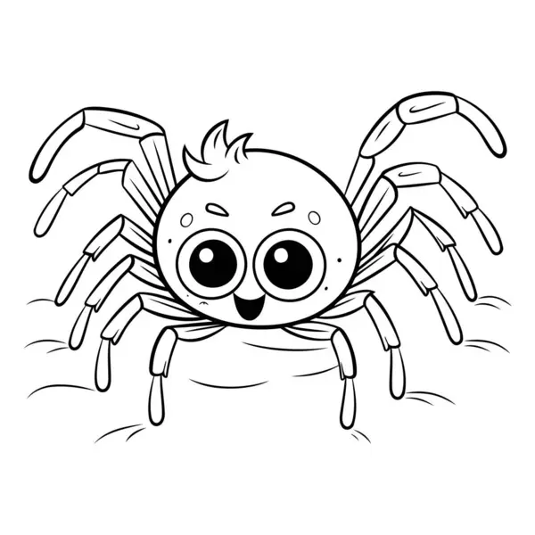 Värityskirja Lapsille Hämähäkki Musta Valkoinen Vektori Kuva — vektorikuva