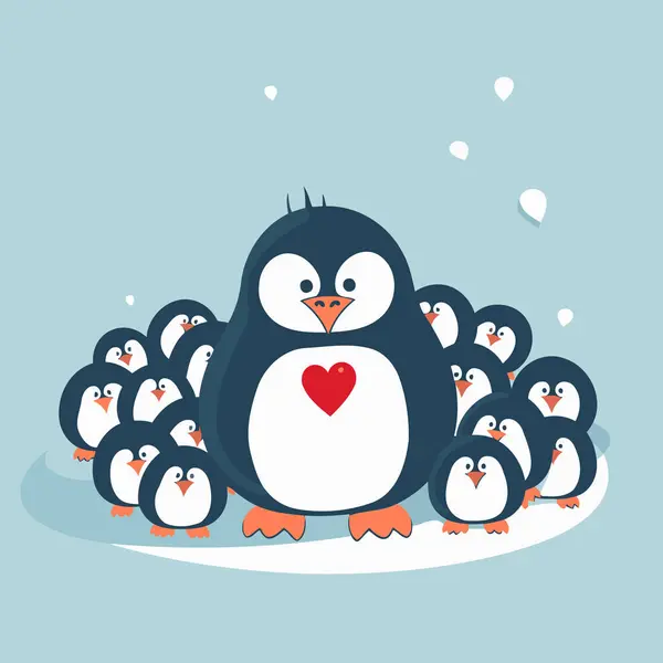 Söt Pingvin Med Ett Hjärta Huvudet Vektorillustration — Stock vektor