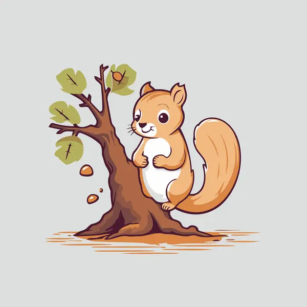 Eichhörnchen Sitzt Auf Einem Baum Vektorillustration Cartoon Stil — Stockvektor