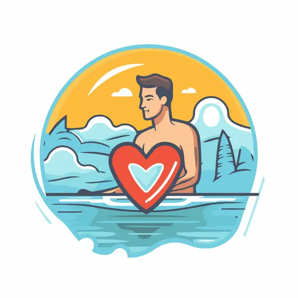 Ilustración Vectorial Hombre Traje Baño Con Corazón Mano — Archivo Imágenes Vectoriales