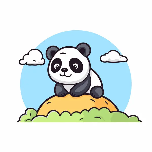 Lindo Panda Sentado Hierba Ilustración Vectorial Estilo Dibujos Animados — Vector de stock