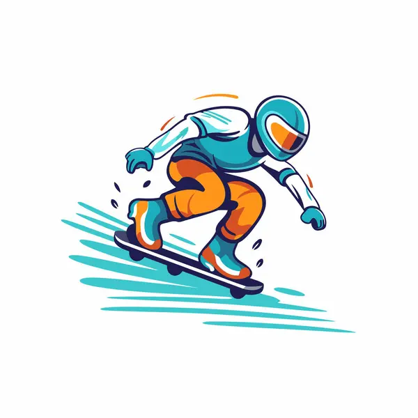 Vector Illustratie Van Een Skiër Een Helm Rijden Een Ski — Stockvector