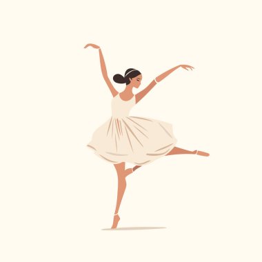 Beyaz elbiseli bir balerin. Düz biçimli vektör illüstrasyonu