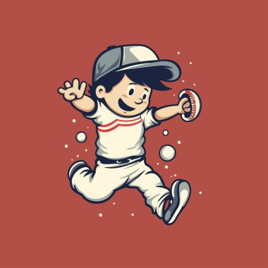 Beyzbol oyuncusu. Hareket halindeki bir beyzbol oyuncusunun vektör karikatür çizimi.