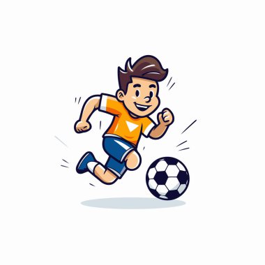 Futbolcu topa vuruyor. Çizgi film tarzında vektör illüstrasyonu.