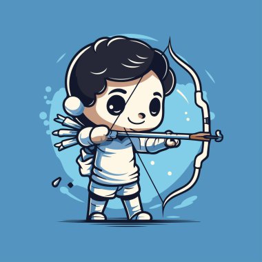 Cute little boy archer holding bow and arrow. Vector illustration. clipart