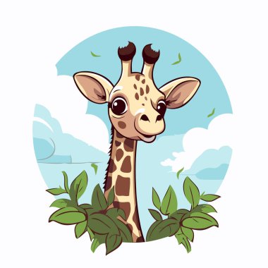 Ormandaki zürafa. Şirin çizgi film vektör illüstrasyonu.