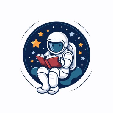 Astronot uzayda bir kitap okuyor. Vektör illüstrasyonu.