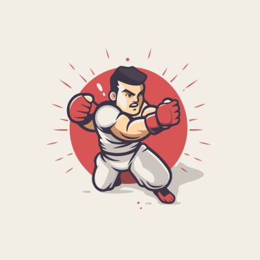 Dövüş pozisyonunda boks eldivenli bir boksörün vektör çizimi.