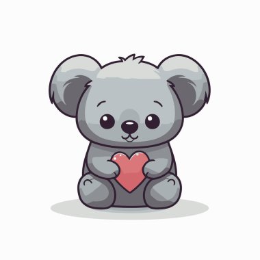 Beyaz arka planda kalbi tutan sevimli koala. Vektör illüstrasyonu.