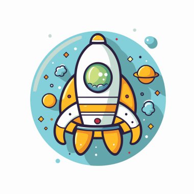 Uzay roketi ikonu. Web ve mobil tasarım için düz biçim vektör çizimi
