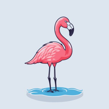 Mavi arka planda pembe flamingo. Çizgi film tarzında vektör illüstrasyonu.