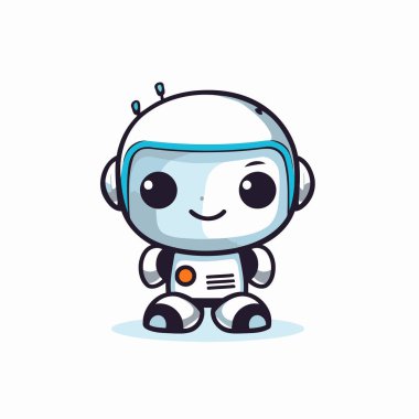 Sevimli çizgi film robotu. Beyaz arkaplanda izole edilmiş vektör illüstrasyonu.