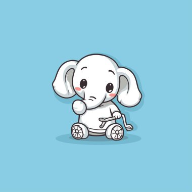 Mavi arka planda izole edilmiş şirin bir fil scooter kullanıyor..