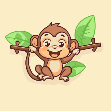 Maymun çizgi film karakteri çizimi. Şirin vahşi hayvan maskotu..