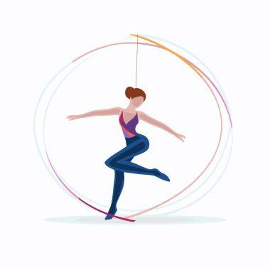 Spor giyimli bir kızın vektör çizimi akrobatik unsurlar sergiliyor..