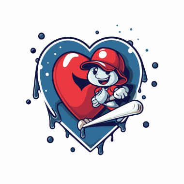 Kalp şeklinde beyzbol sopası olan bir beysbol oyuncusunun vektör çizimi.