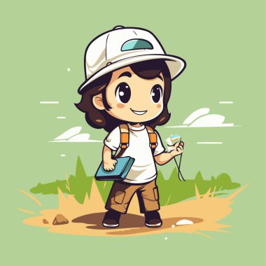 Kırsalda yürüyüş yapan şirin bir çocuğun canlandırması.