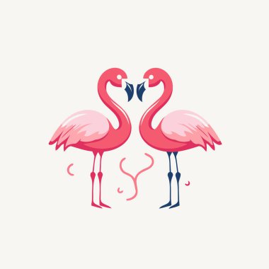Birbirine aşık iki flamingo. Vektör illüstrasyonu beyaz arkaplanda izole edildi.