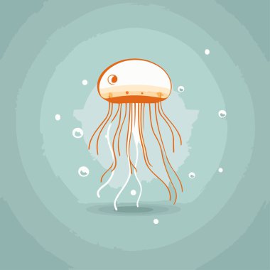 Denizanası denizdeydi. Düz biçimli vektör illüstrasyonu.