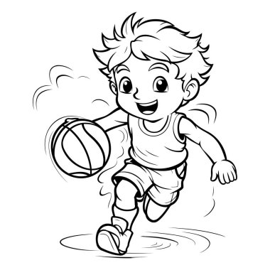 Siyah ve Beyaz Çocuk Çizgi Filmi Basketbol ya da Voleybol Boyama Kitabı