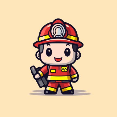 Şirin itfaiyeci maskotu tasarımı. Maskot tasarımı - Vektör