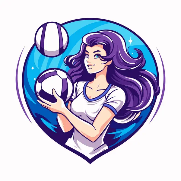 Beautiful Girl Soccer Ball Vector Illustration Cartoon Style — Stock Vector