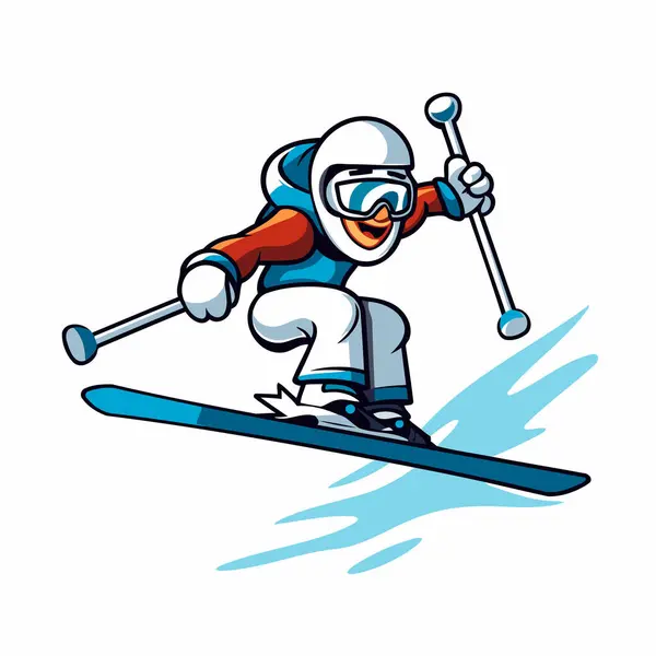 Esquiar Esquiador Dibujos Animados Esquís Ilustración Vectorial — Archivo Imágenes Vectoriales