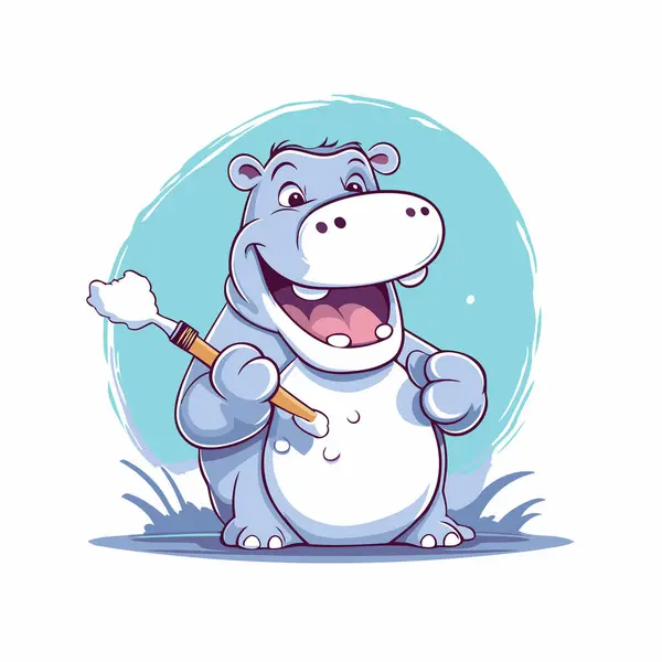 Hipopótamo Dibujos Animados Con Cepillo Dientes Ilustración Vectorial Sobre Fondo — Archivo Imágenes Vectoriales