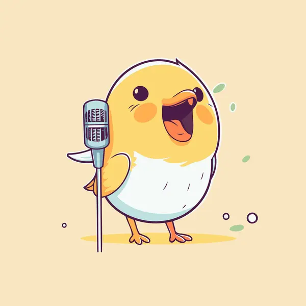 Cute Little Chick Singing Microphone Vector Cartoon Illustration — Stock Vector