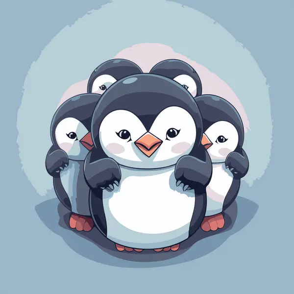 Симпатичные Пингвины Изолированы Сером Фоне Векторная Иллюстрация — стоковый вектор