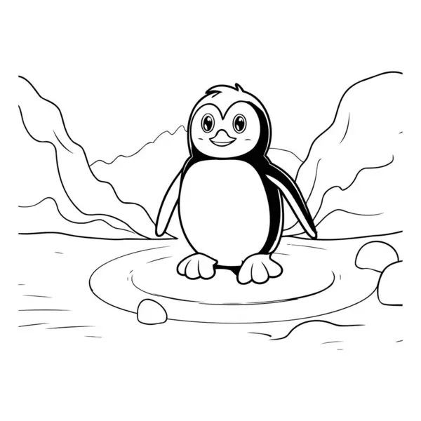 岩石上的卡通企鹅 彩色书籍的矢量图解 — 图库矢量图片