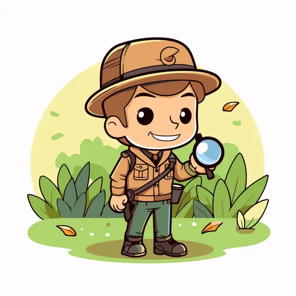 Boy Scout Magnifying Glass Park Vector Illustration — Stock Vector